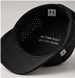 Interior of the NORBU Performance Cap in black, showing the NORBU mark and inner taping