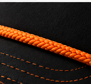 Close-up of the orange rope and contrast stitching on the NORBU Tour Cap brim